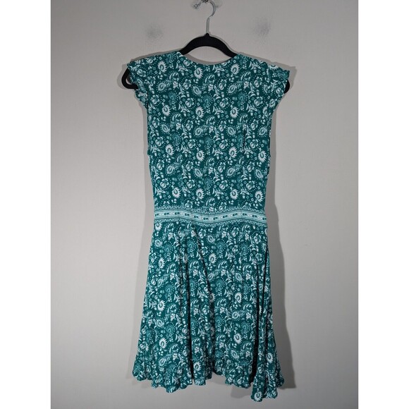 Loft Romper Women Sz 4 Kelly Green Floral Faux Wrap Skort Dress V-Neck - Picture 6 of 7